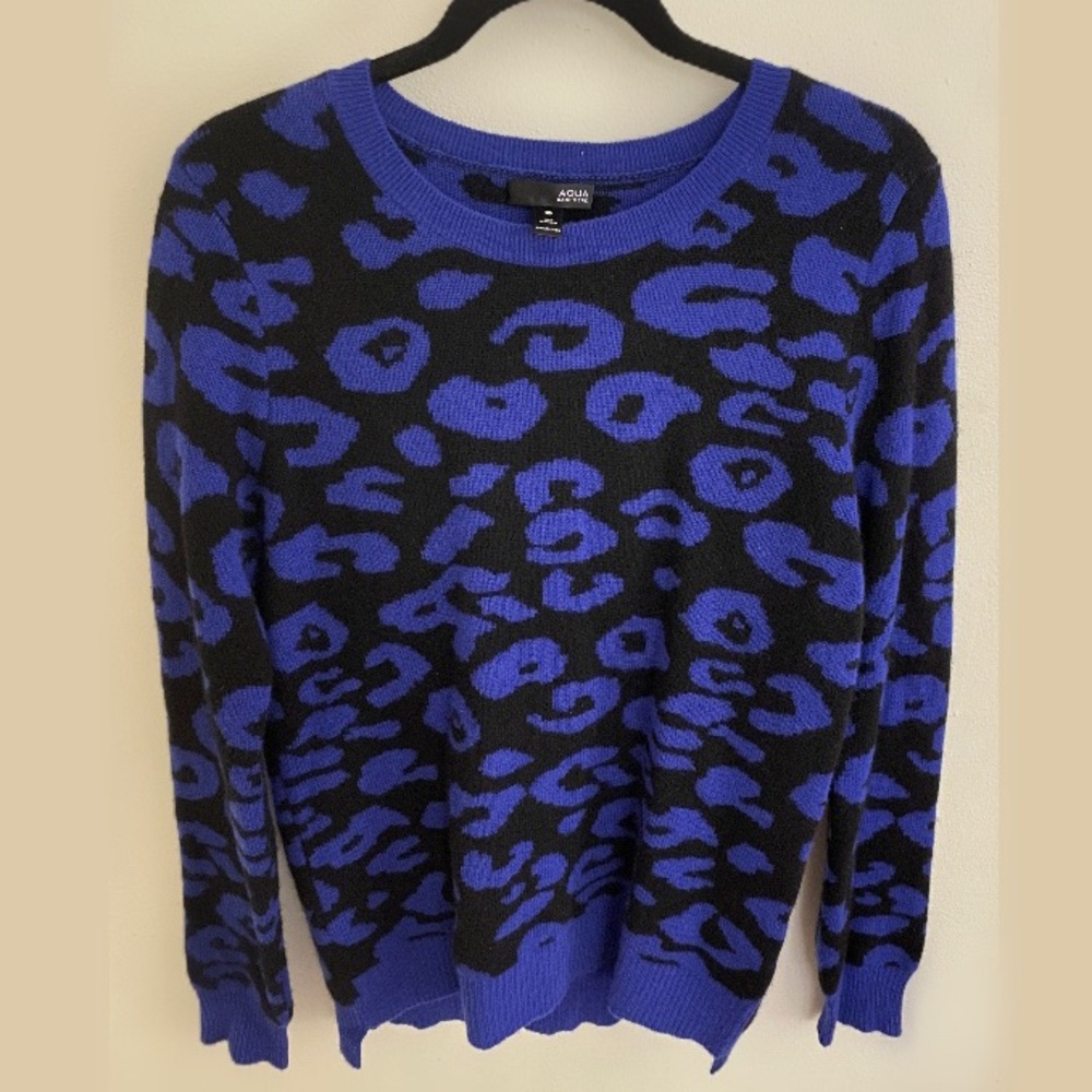 Bloomingdale’s Cashmere Sweater Blue Black Leopard